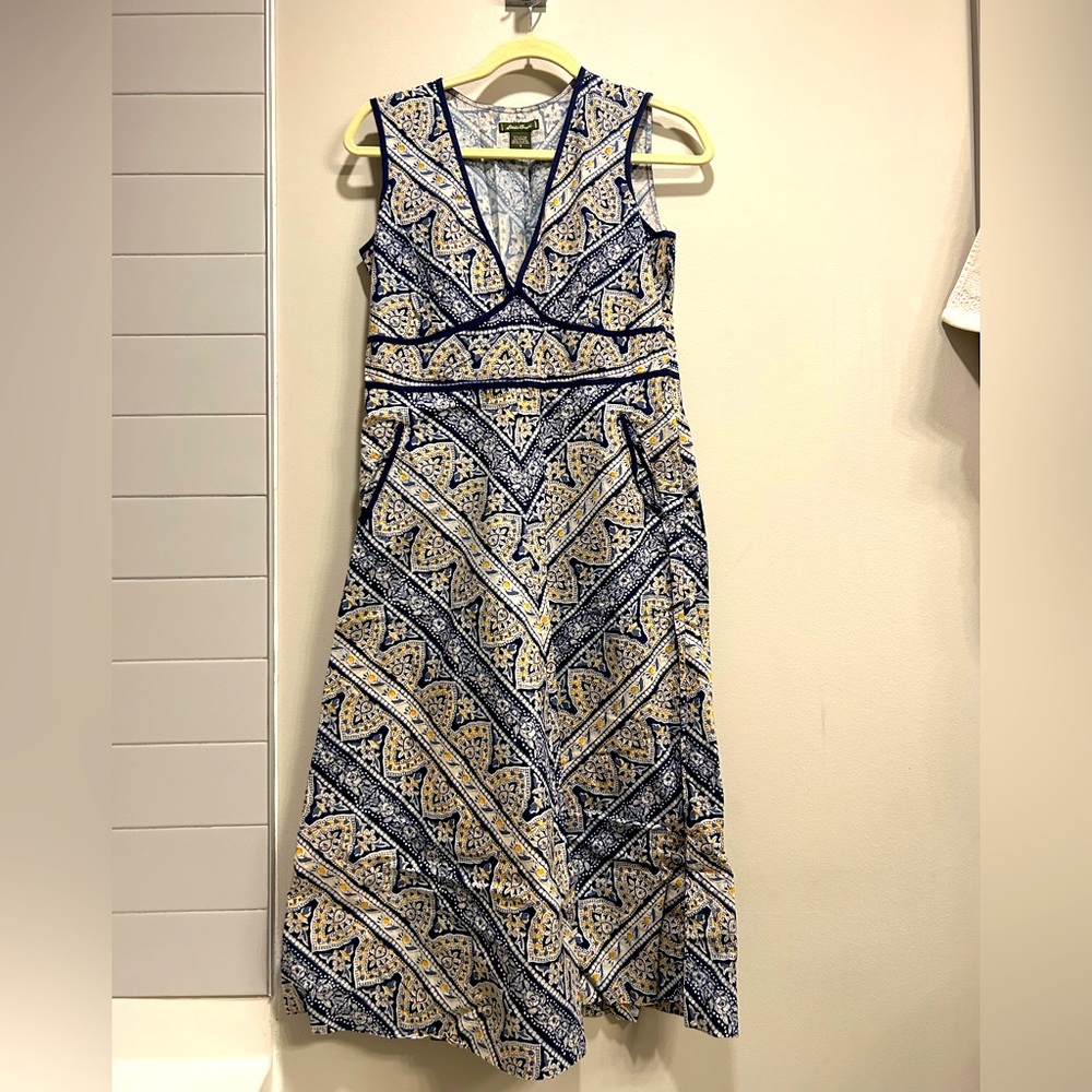 Fun Summer Blue and Cream Patterned Dress